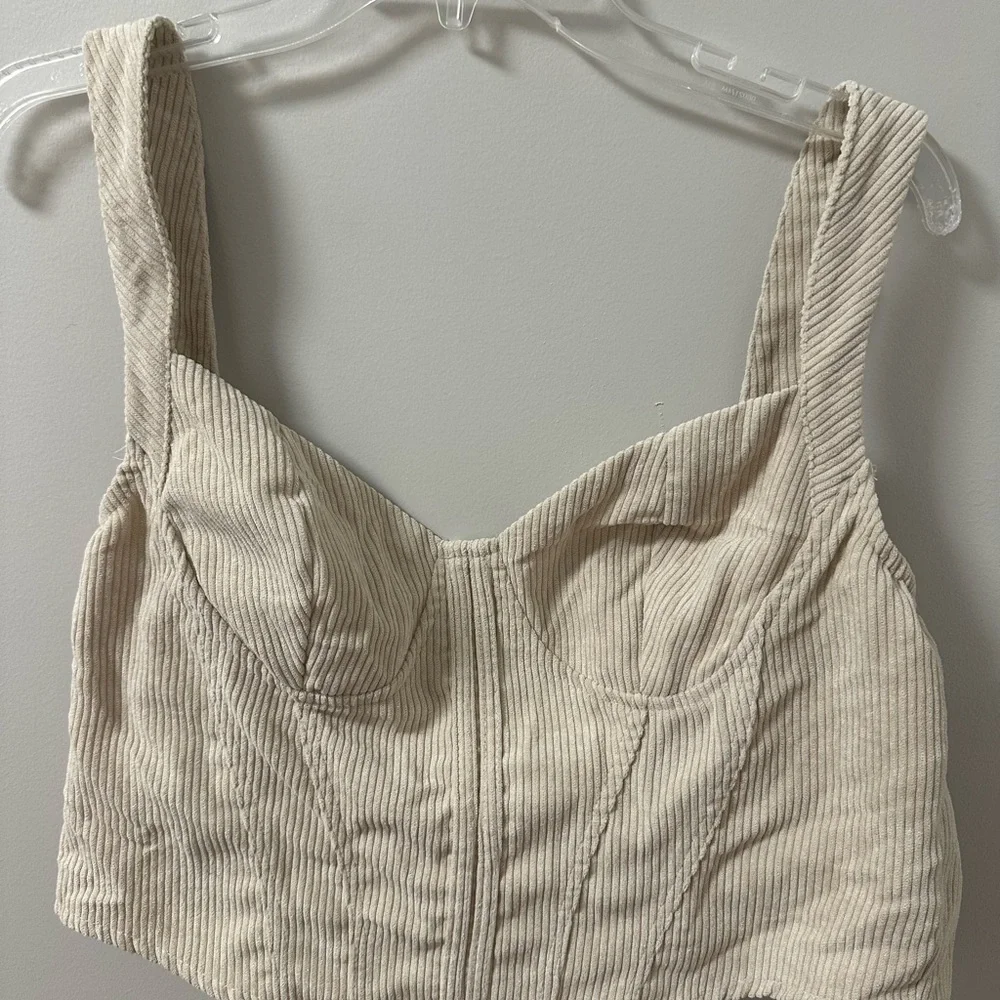 Cream Ribbed Crop Top - Picture 1 of 6